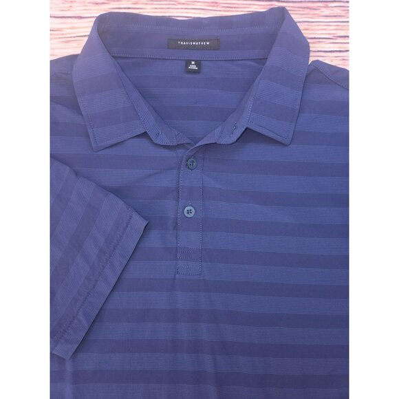Travis Mathew Mens Navy Striped Polo Shirt Medium Nylon Blend - Picture 4 of 7